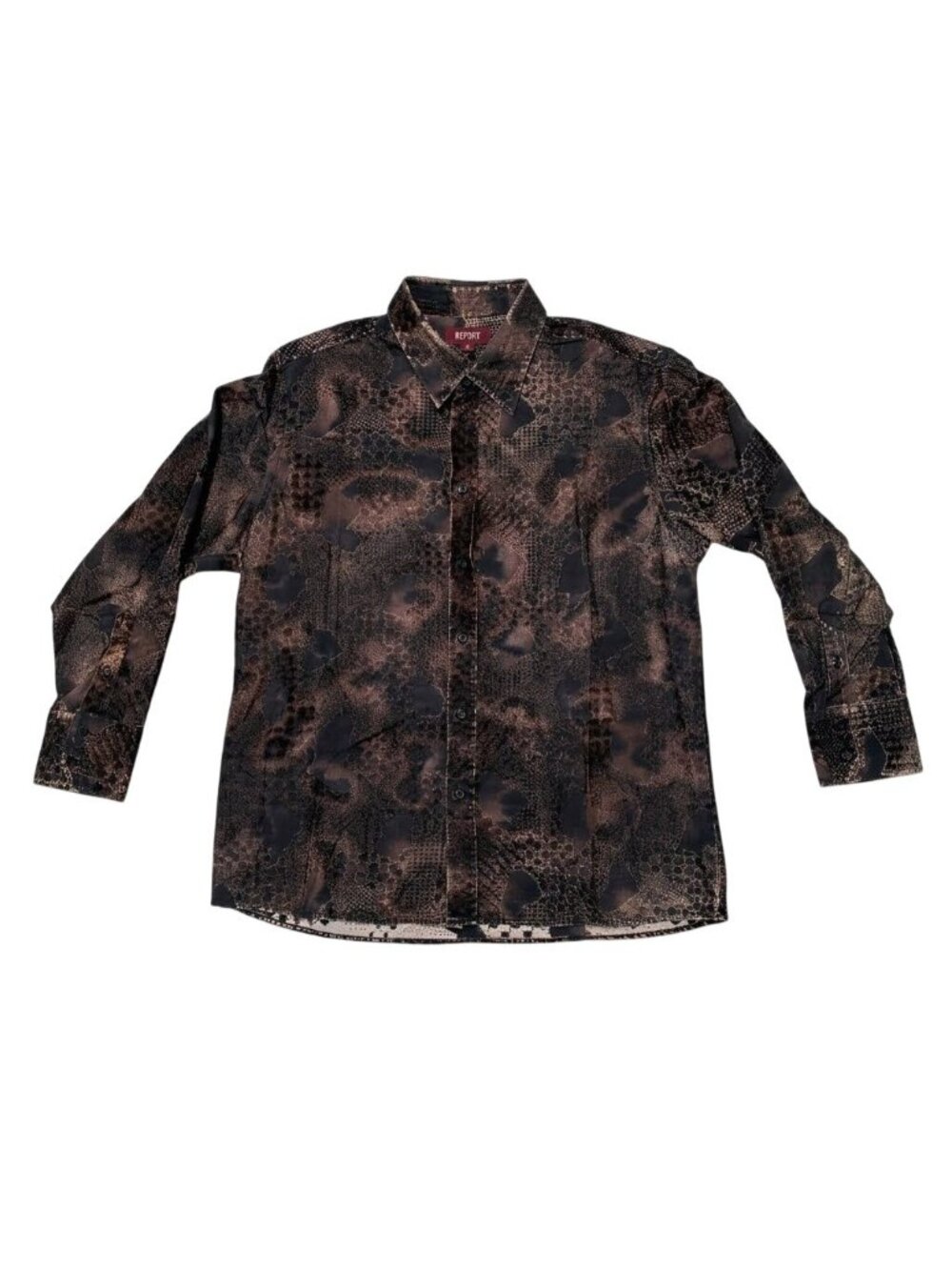 Report Collection Velvet Flock Python Shirt XXL Black Brown Y2K Goth Button Up
